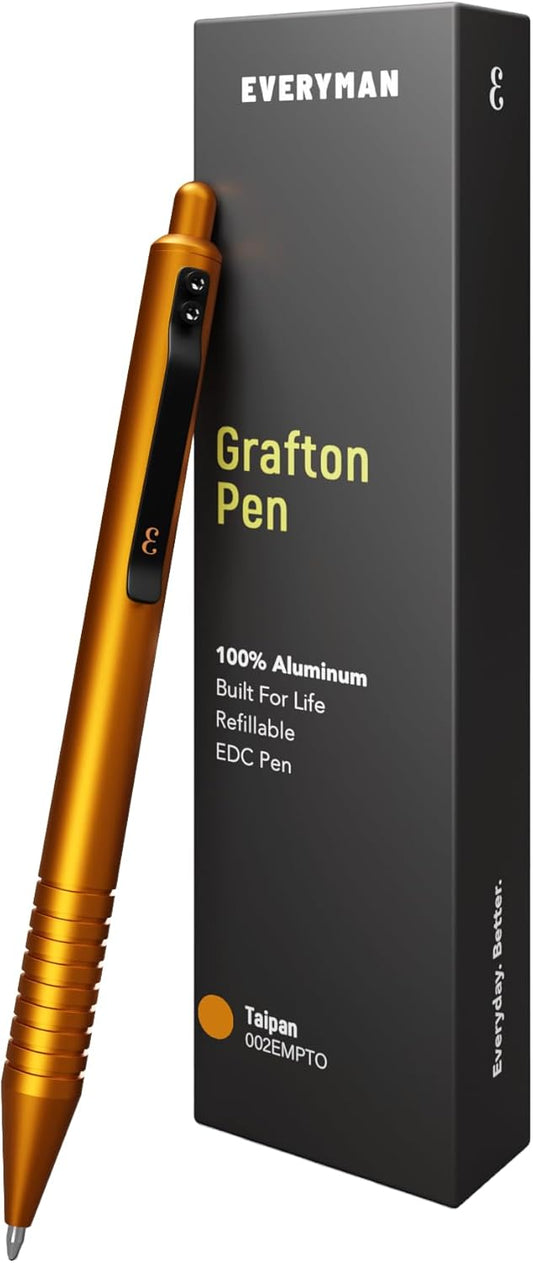Everyman Grafton Full Click Refillable 0.7mm Ball Point Pen, Taipan | Sleek Anodized Aluminum EDC Pen with Deep Grooved Grip | Smooth Writing Pocket Pen for Office, Travel, Gifting & Daily Use