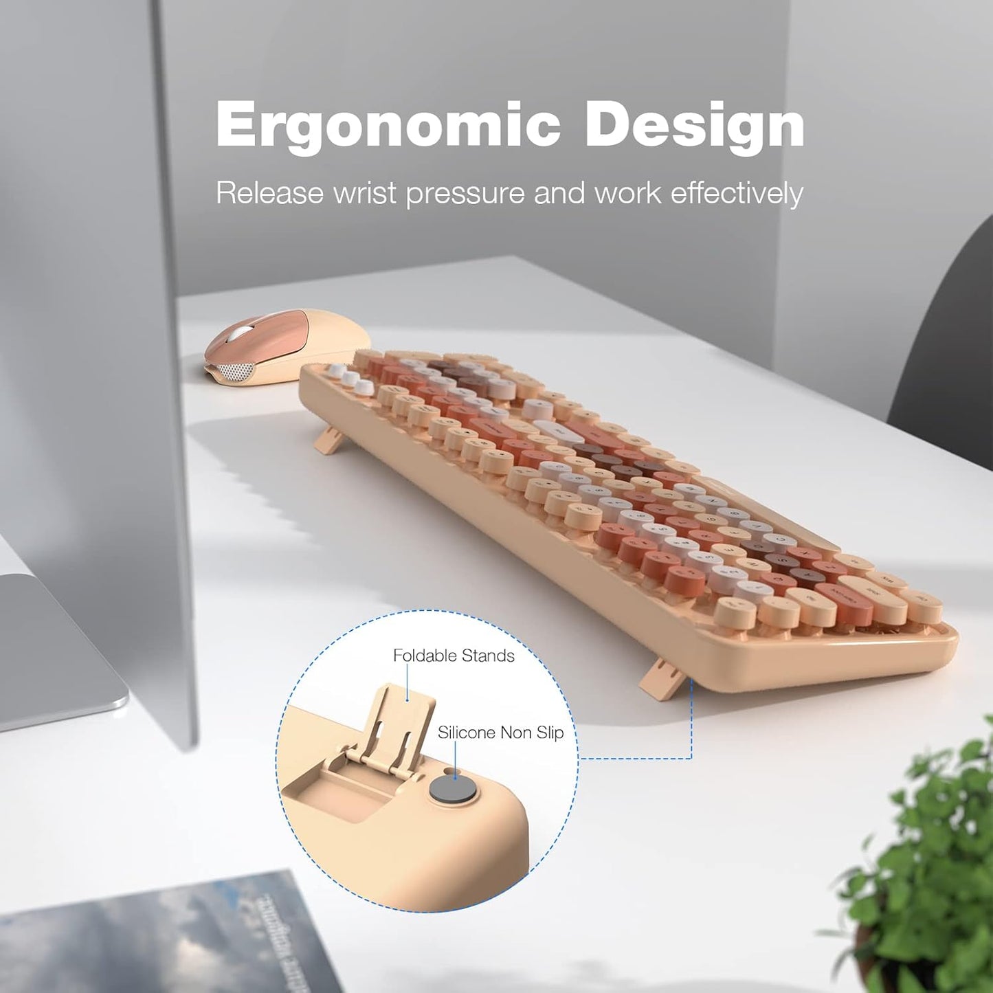 MOFII Wireless Computer Keyboard and Mouse Combo, Typewriter Full Size Keyboard with Number Pad and 2 in 1 USB Connected Mouse for PC Computer Laptop Desktop Windows (Milk Tea)