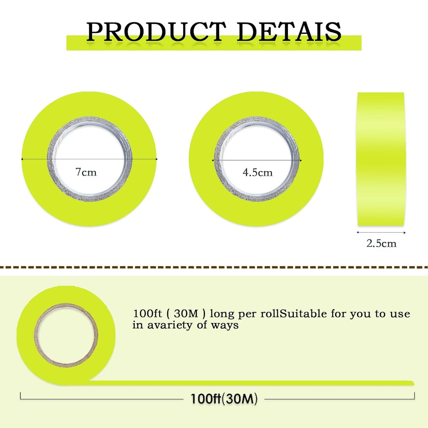 6 Pack Yellow Flagging Tape, Non-Adhesive Plastic Ribbon Neon Marking Roll, 1inch*600ft, Marking Tape for Tree Marking, Hunting, Boundaries and Hazardous Areas,Trail Marking