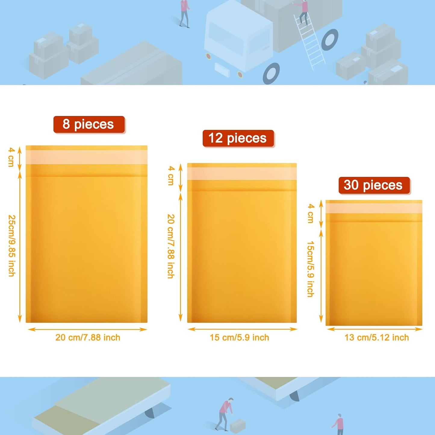 50 Pieces Metallic Padded Bubble Mailers Shipping Mailers Poly Mailers Foil Glitter Padded Envelopes Adhesive Seal Closure Envelopes Shipping Bags for Mailing Packing (Yellow, Simple Style)