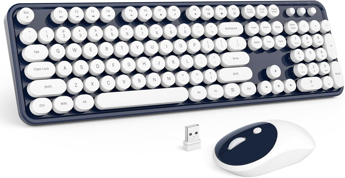 MOFII Wireless Keyboard and Mouse Combo, Dark Blue 2.4G Full Size Keyboard, Round Key Typewriter Keyboards and Cute Mice with 2 in 1 USB Dongle, for PC Laptop Chromebook Smart TV