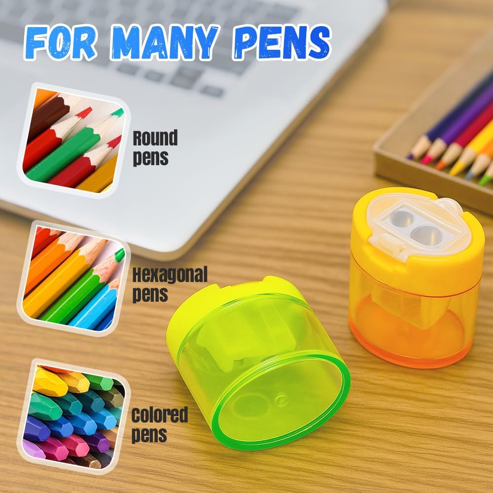 4 Pcs Pencil Sharpeners with Lid, 2025 New Small Dual Hole Manual Pencil Sharpener, Colored Handheld Pencils Sharpener for Classroom Home Office Back to School Supplies (Round)