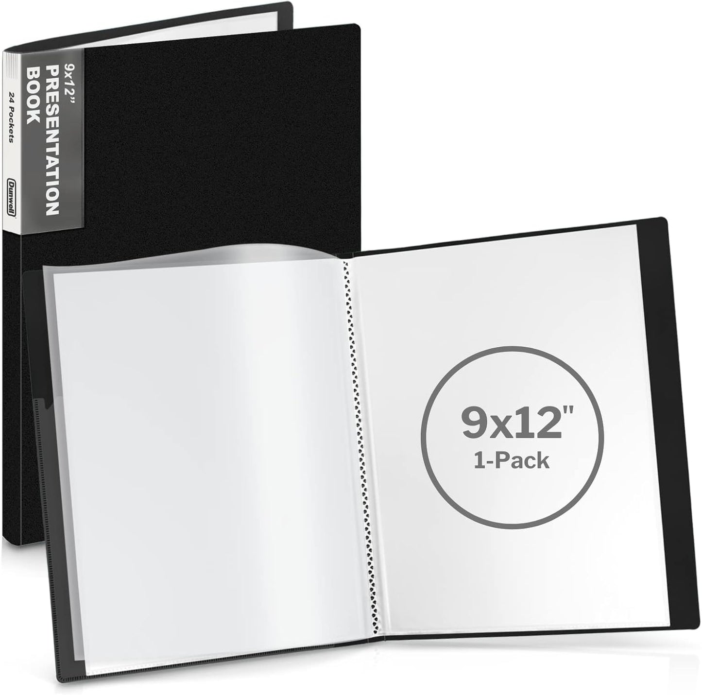 Dunwell 9x12 Presentation Book (Black), 24-Pocket Folder with Plastic Sleeves, Displays 48 Pages pf 9 x 12 or A4 Documents, Certificates, Keepsakes, Kids Art, Acid-Free Poly Portfolio Binder