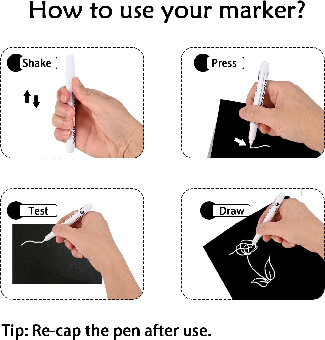 Goldge 40 Pack White Acrylic Paint Markers Set | White Paint Pen for Metal, Glass, Wood, Canvas, Stone, Ceramic | Quick-Drying, Waterproof, Multi-Surface DIY Art & Crafts