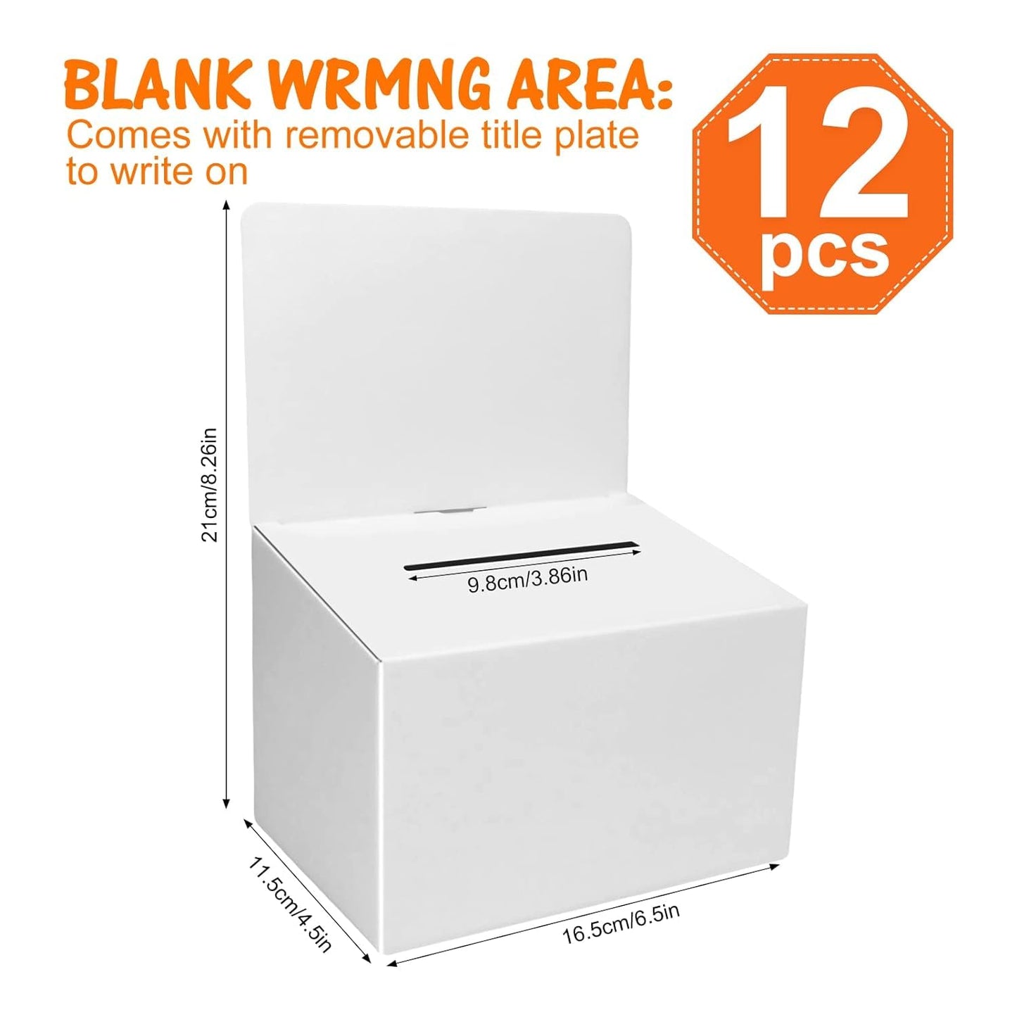 GRAWUN 12 Pack Cardboard Ballot Box with Slot, White Glossy Raffle Boxes 6.5x4.5x4.5Inch, Suggestion Boxes with Removable Slot,Donation Boxes for Fundraising, Collecting Card and Voting Contest