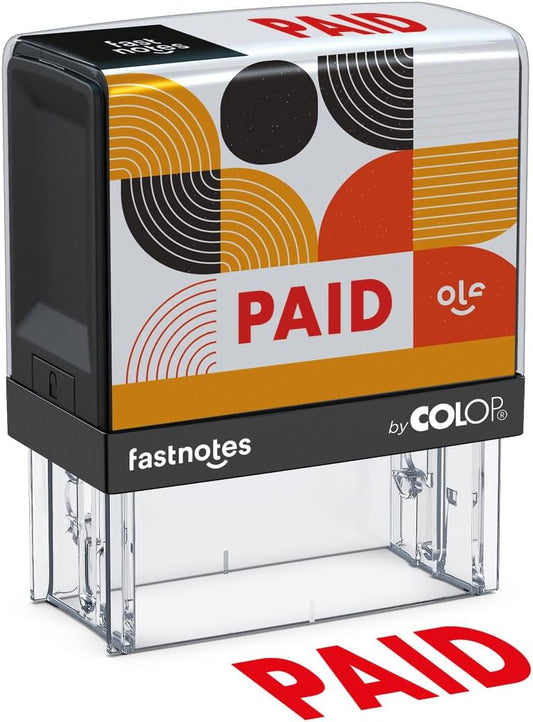Fastnotes Paid Self-Inking Rubber Stamp by COLOP - Great for Office Documents, Notary, Warehouse, Accounting Paperwork, Business, and Legal Documentation - Red Ink (Paid- Red)