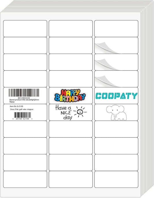 Coopaty 1" x 2-5/8" Shipping Labels, 3000 Labels (100 Sheets) - White, Blank, Laser Inkjet Printer Compatible