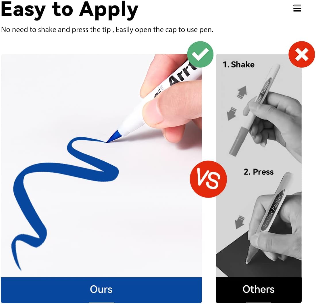 Arrtx 30 Colors Acrylic Paint Pens for Rock Painting, Extra Brush Tip, Water Based Paint Markers for Stone, Glass, Easter Egg, Wood and Fabric Painting-No Toxic,No Odor 30B