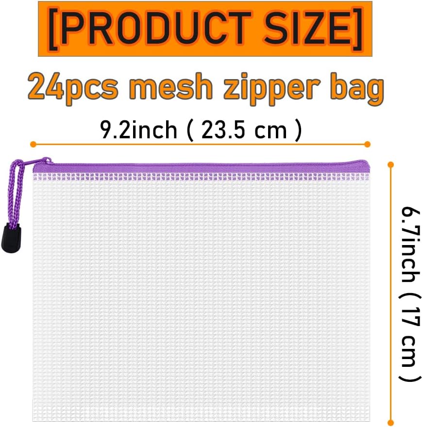 D-KINGCHY 24Pcs Zipper Storage Bags, Plastic Mesh Zippered Pouch for Organization, Waterproof Versatile Bags for Office Supplies School Travel
