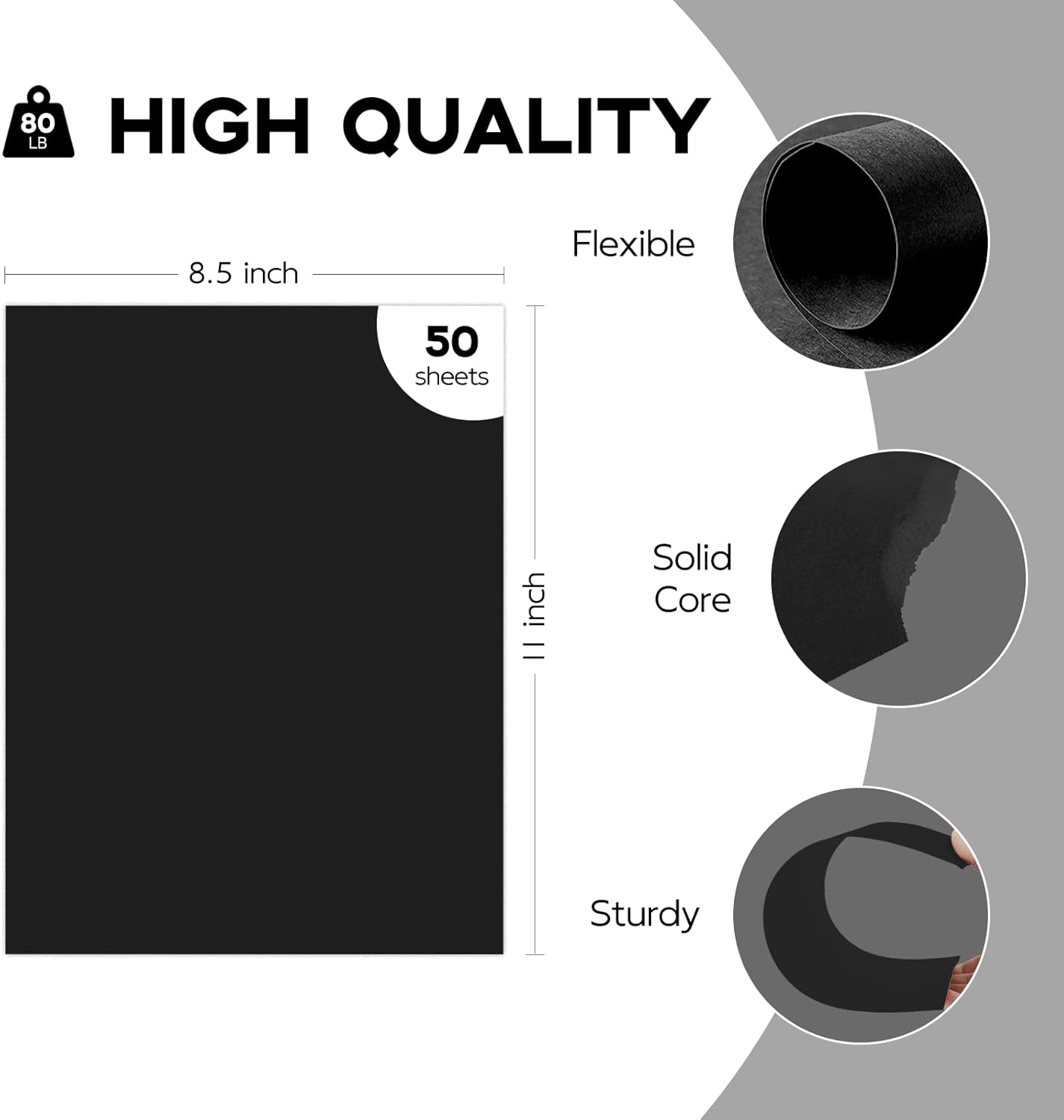 50 Sheets Black Cardstock 8.5 x 11 Thick Paper, Goefun 80lb Card Stock Paper for Halloween, Invitations, Scrapbooking, Crafts, DIY Cards