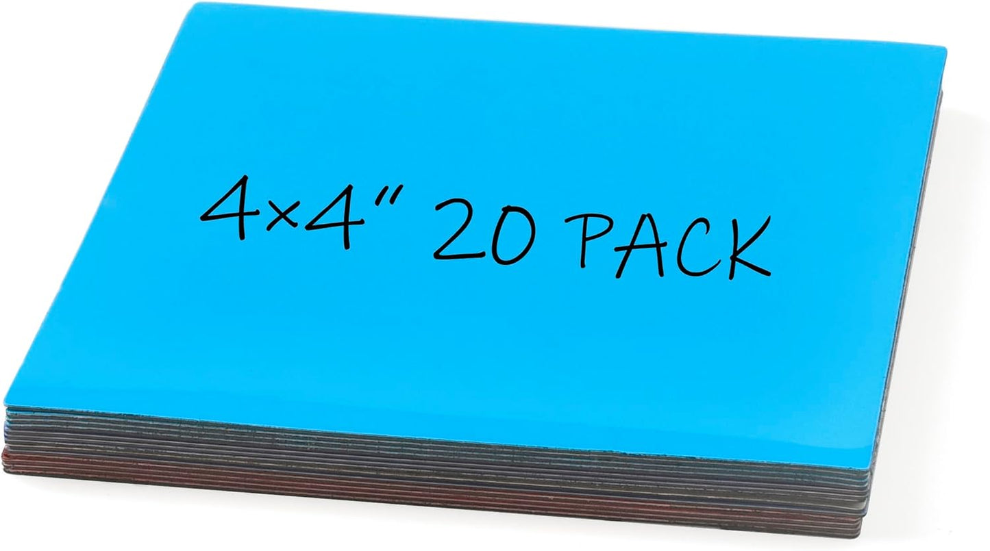 Realth Dry Erase Magnetic Labels Blue (4'' × 4'' 20 Pcs),Blank Reusable Magnet Stickers, Magnets for Whiteboard, Washable Magnetic Sheets, Magnetic Sticky Notes for Classroom Fridge Office
