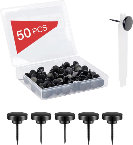 50 PCS Flat Push Pins for Cork Board, Black Metal Thumb Tacks for Wall Picture Photo Hanging, Board Posters Bulletin Maps, Office Home Decorative