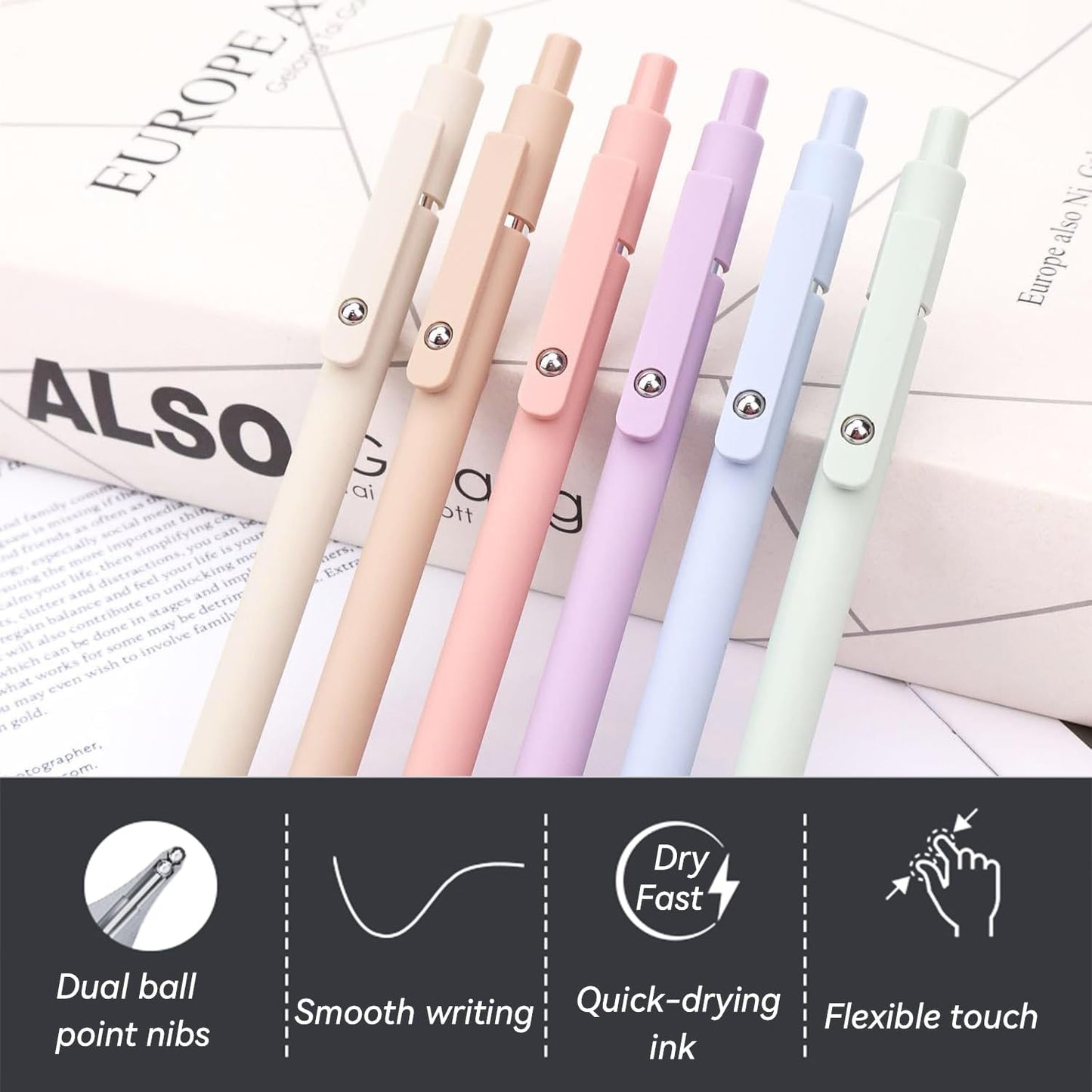 Gel Pens,6Pcs 0.5mm Fine Point Black Ink Pens With Smooth Writing,Quick Dry Pens For Journaling,Cute Nice Aesthetic Pen,Office School Supplies for Women Men Student(Macaron)