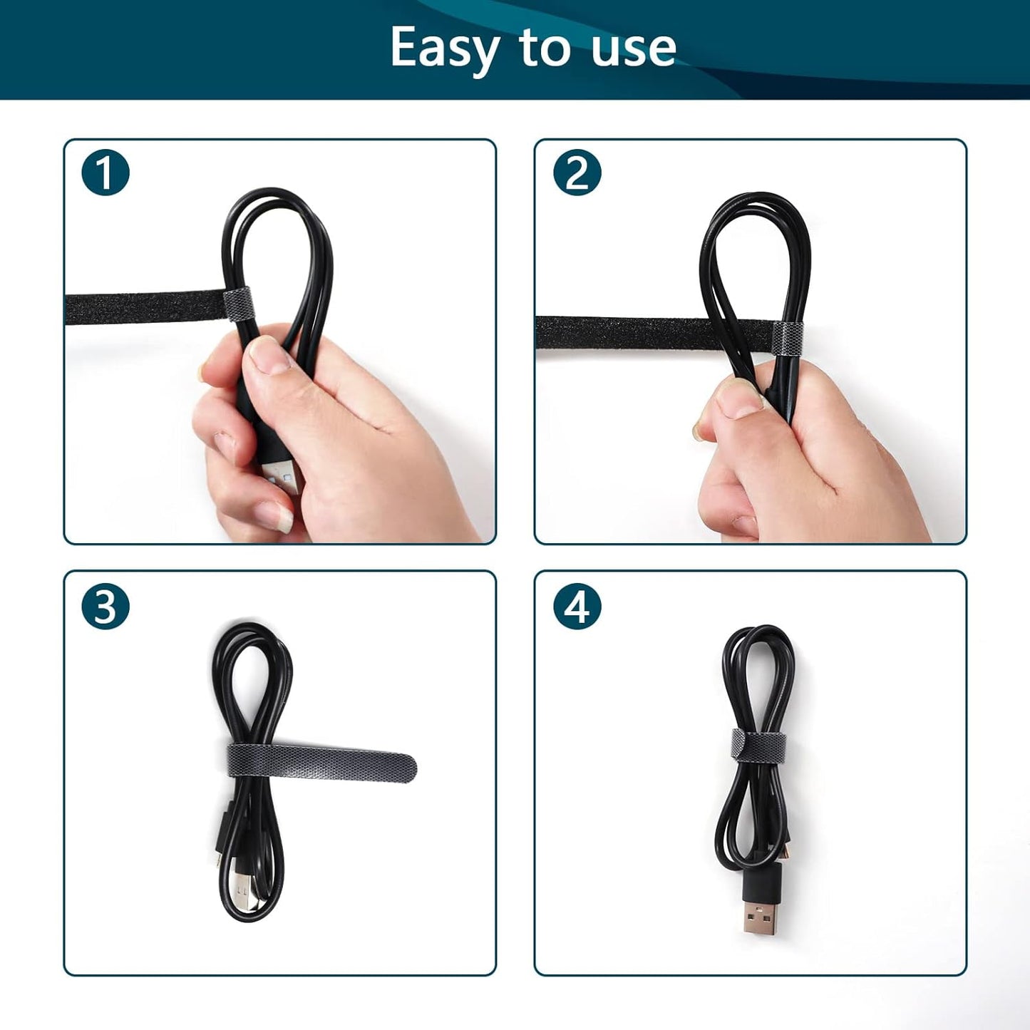 50PCS 6 Inch Adjustable 6-Inch Cord Organizer Ties, Fastening Cable Ties,Microfiber Cloth Used for Computer Link Cable Cord Management USB Cable Cable Ties (Black)