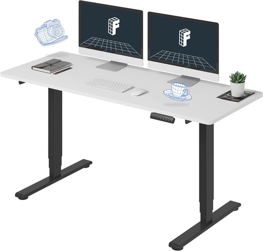 FLEXISPOT E6 Essential Standing Desk 3 Stages Dual Motor Electric 60x24 Inch Whole-Piece Board Height Adjustable Electric Sit Stand Desk(Black Frame + White Desktop, 2 Packages)