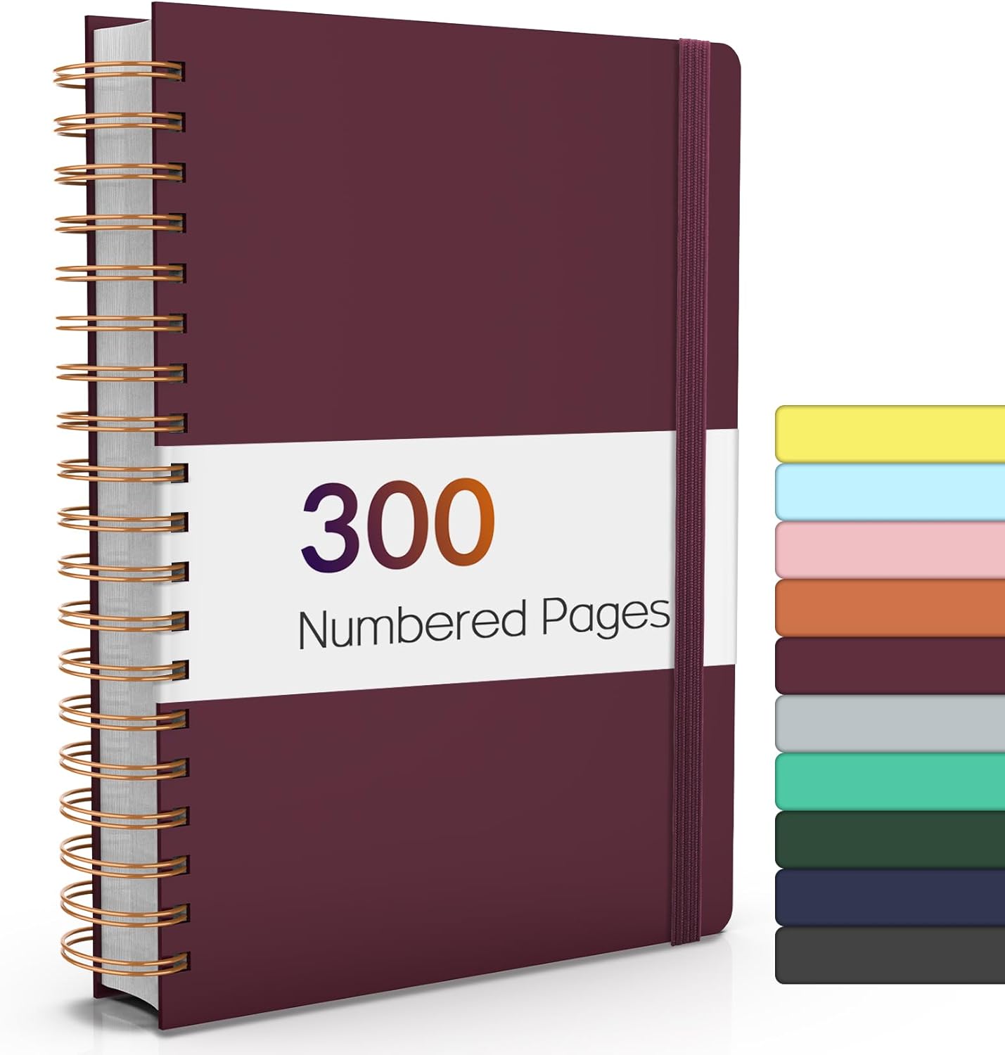 Forvencer Lined Spiral Journal Notebook with 300 Numbered Pages, B5 College Ruled Thick Journals for Writing with 100GSM Paper, Hardcover Notebooks with Contents for Work, School, Women, Men, Burgundy