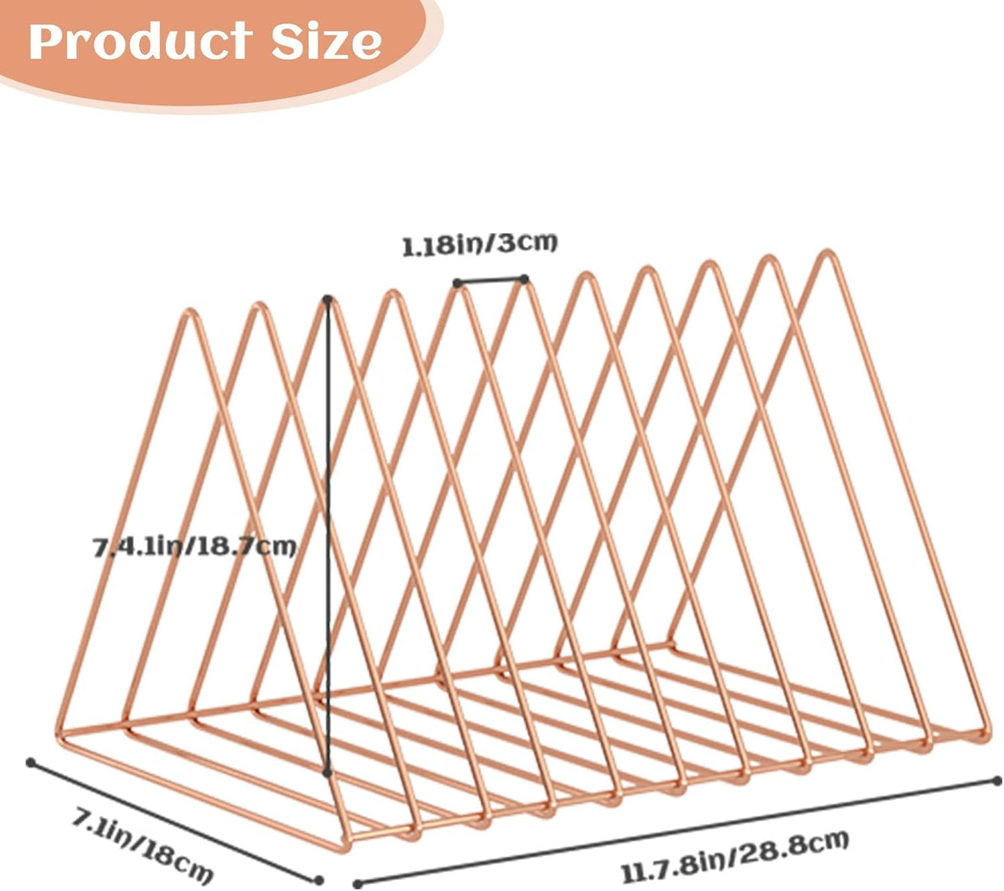 Urban Deco Triangle Desk Organizers Metal Wire Magazine Holder 10 Sections Decorative File Folder Organizer Vinyl Record Storage Office File Organizer For Desk - Rose Gold Magazine File Holder