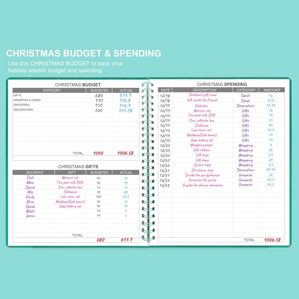 Budget Planner - 8" x 9.5" Monthly Budget Book with Expense Tracker Notebook, 2023-2024 Budgeting Book and Financial Planner to Control Your Money. Large Size, PU Leather, Teal