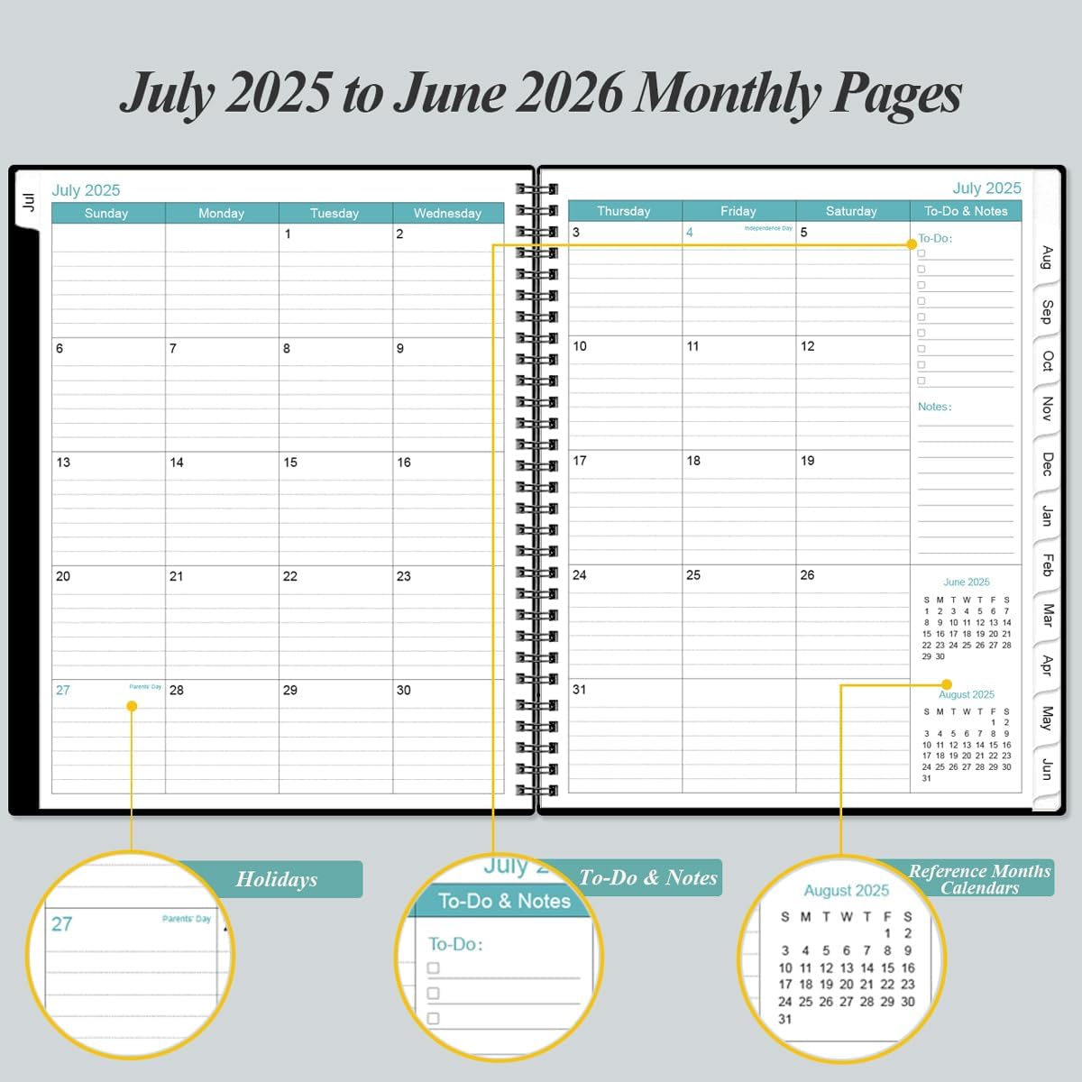 2025-2026 Planner - Academic Planner 2025-2026 from July 2025 to June 2026 with 12 Monthly Tabs, Flexible Cover, Inner Pocket, 8.5" x 11", Black