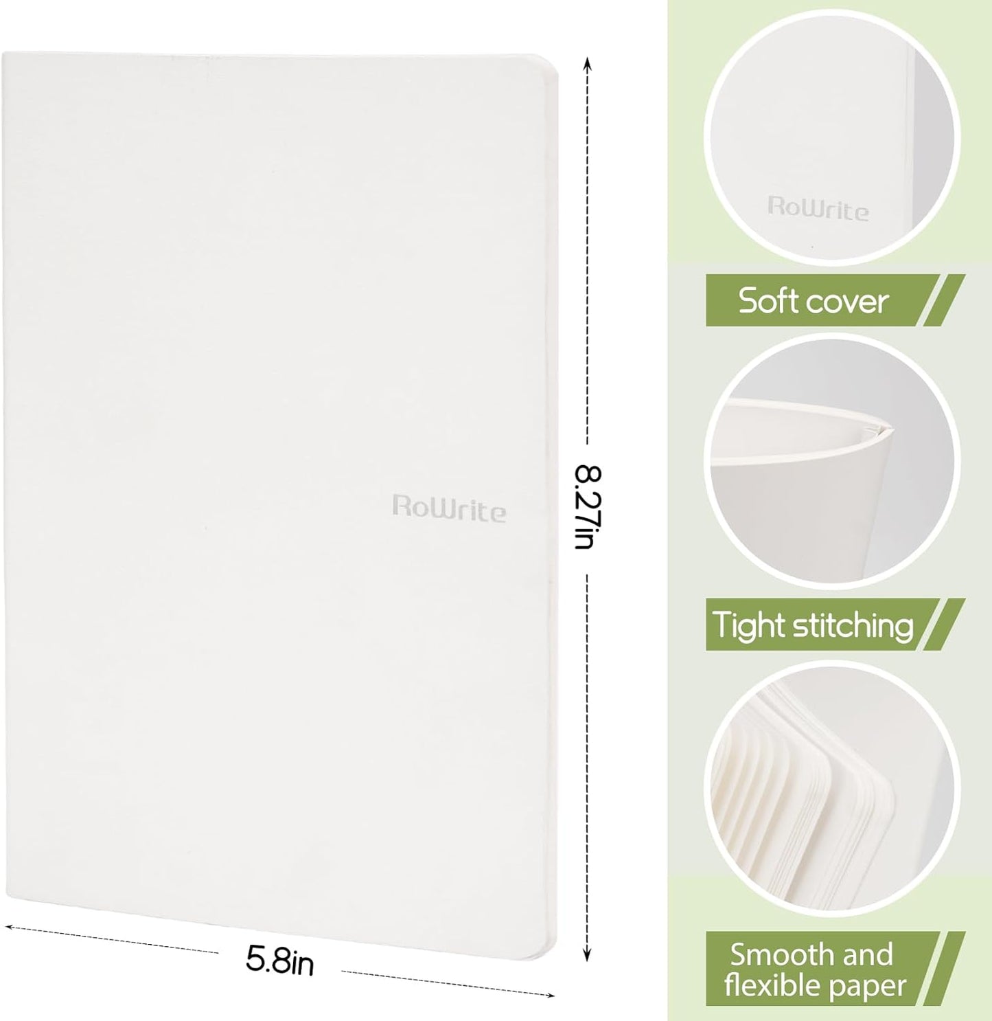 8 Pack Notebooks Journal Bulk, Soft Cover Notebooks for Women Girls Students; Journals in Bulk with 76 Pages; Dot Grid Notebook; 8.2”x5.5” A5 Notebooks for Work, Travel, Business, School, (White)