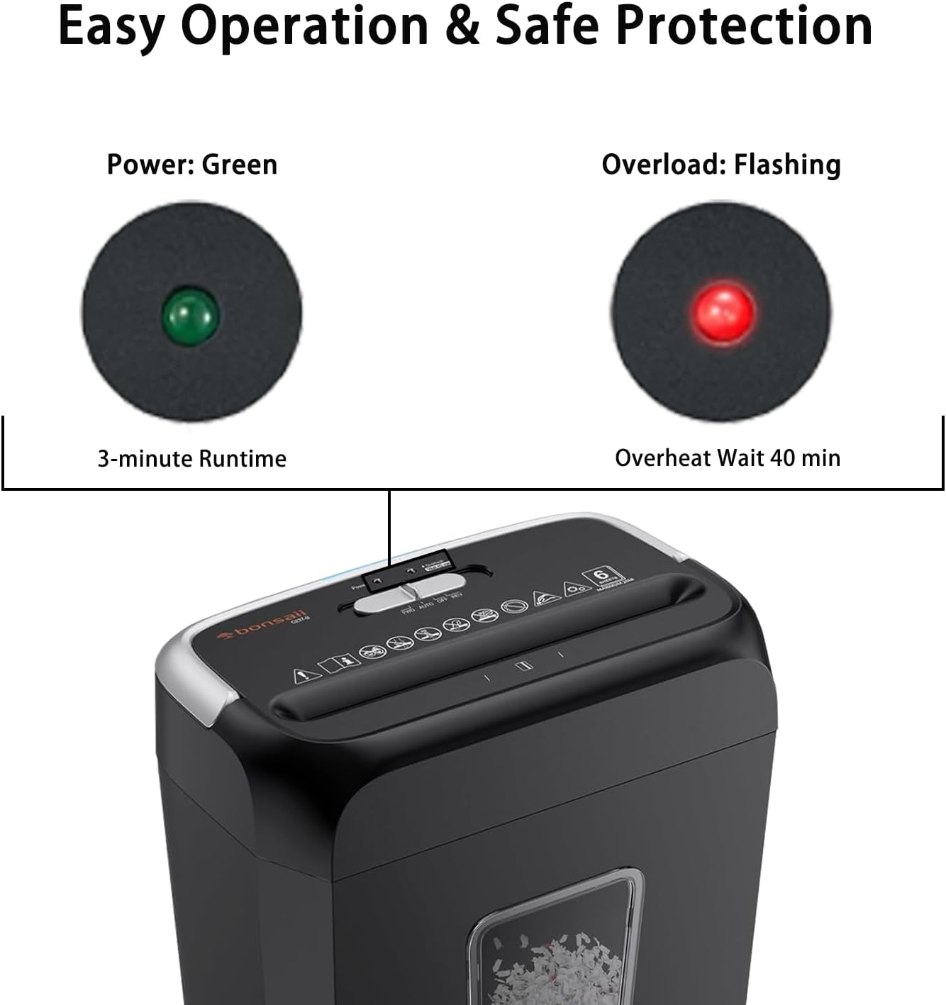 Bonsaii Paper Shredder for Home Office, 6-Sheet Cross-Cut, Shreds Paper, Credit Cards, Mail, Staples & Clips, 3.4-Gallon Clear Bin with Handle