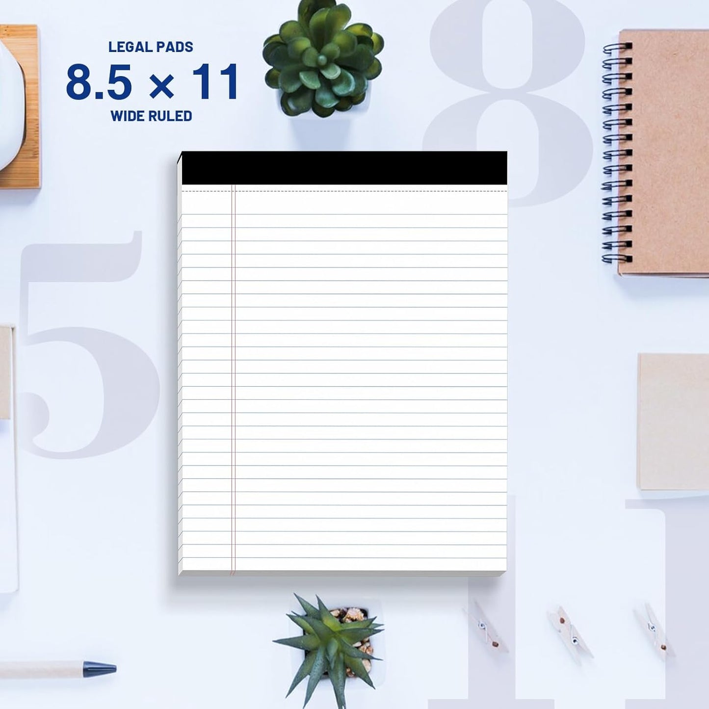 6-Pack Legal Pads 8.5"x11" Wide Ruled Note Pads - 300 Sheets (50/Pad) with Micro-Perforated Notepad & Chipboard Backing To-Do Lists Thick Lined Writing Paper Notebook for School & Office Supplies