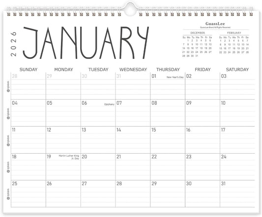 GuassLee Wall Calendar 2026, 2026 Calendar Wall from Jan. 2026 to Dec 2026, 14" X 11" Paper Monthly Planner Wall Hanging Calendar with Thick Paper for Office Home Planning & Organizing