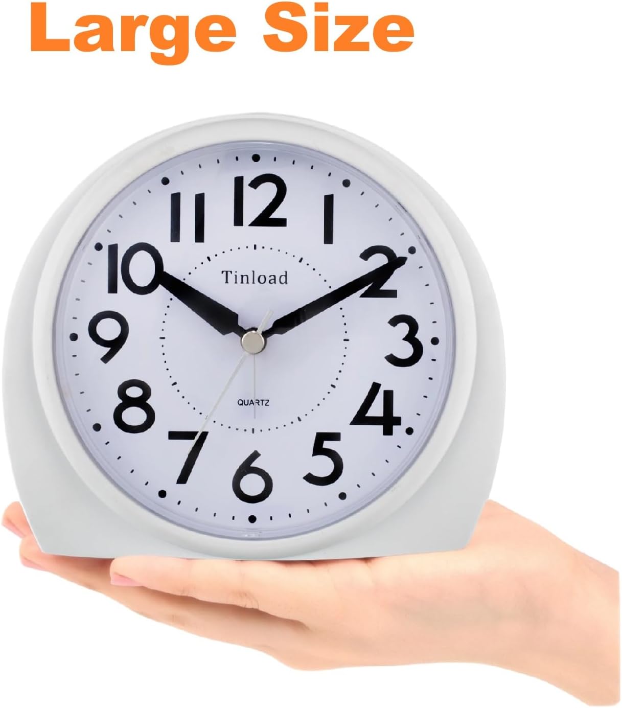 5.5" Large Analog Alarm Clock Silent Non Ticking, Gentle Wake, Beep Sounds, Increasing Volume, Battery Operated Snooze and Manual Light, Easy Set,White(Best for Elder)
