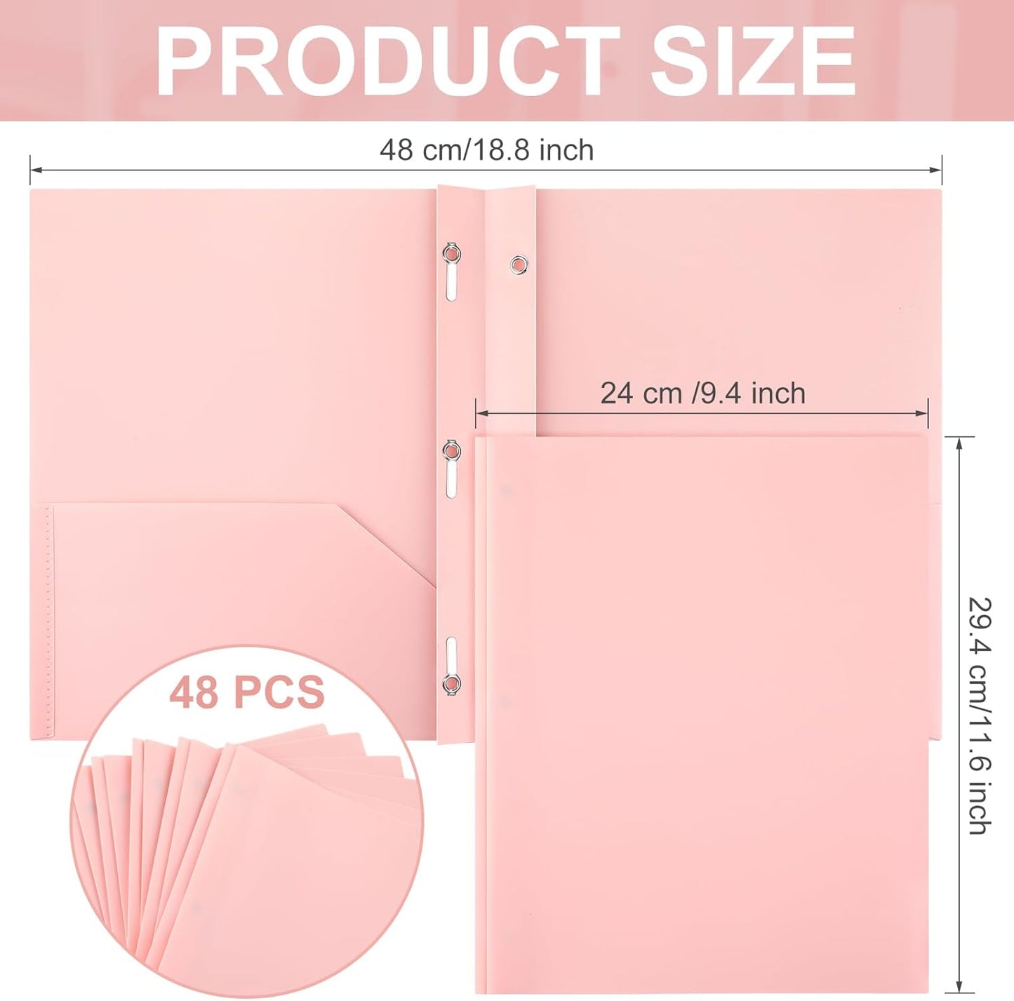 Patelai 48 Pcs Plastic Folders with 2 Pockets and 3 Prongs Home Folders with Card Slot Letter Size Heavy Duty Report Covers for Back to School(Pink,Classic)
