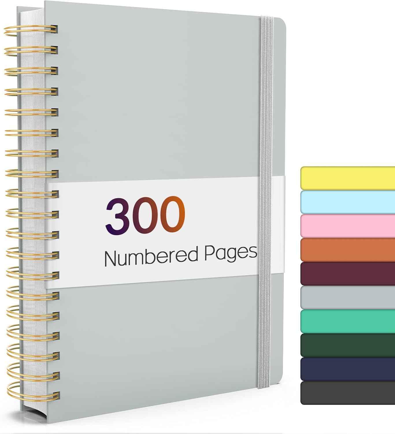 Forvencer A4 Lined Spiral Journal Notebook with 300 Numbered Pages,11" X 8.5" Thick Journals for Writing with 100GSM Paper, Hardcover Notebooks with Contents for Work, School, Grey