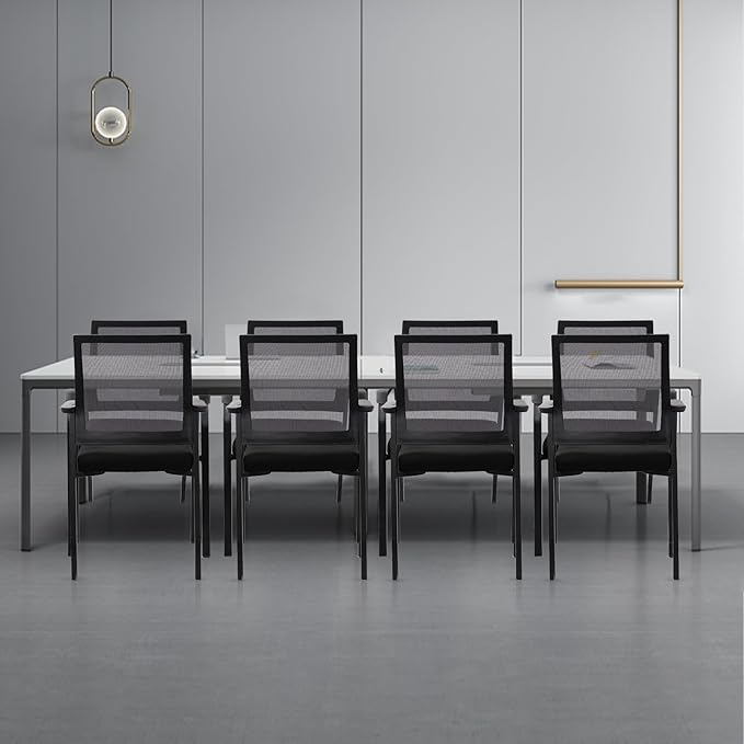 Desk Chair No Wheels, Arm Chair with Ergonomic Lumbar Support and Thickened Seats Cushion, Waiting Room Chairs for Office School Church Guest Reception, 4 Pack Black