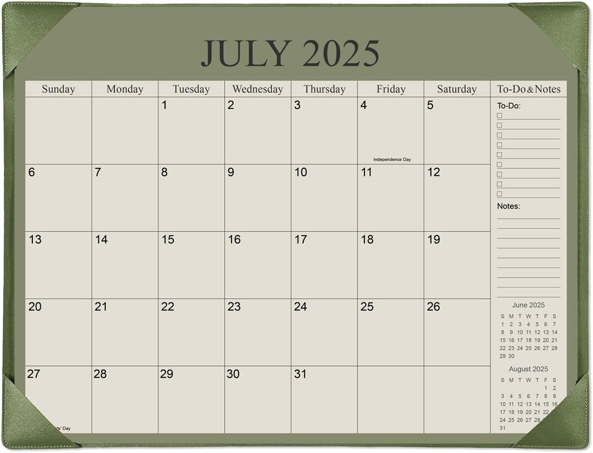 Desk Calendar 2025-2026 with Desktop Mat, 18 Month Large Desk Pad Calendar from July 2025 to December 2026, 22" x 17" Desk Pad Calendar 2025-2026 for Home, School Office, Cyan