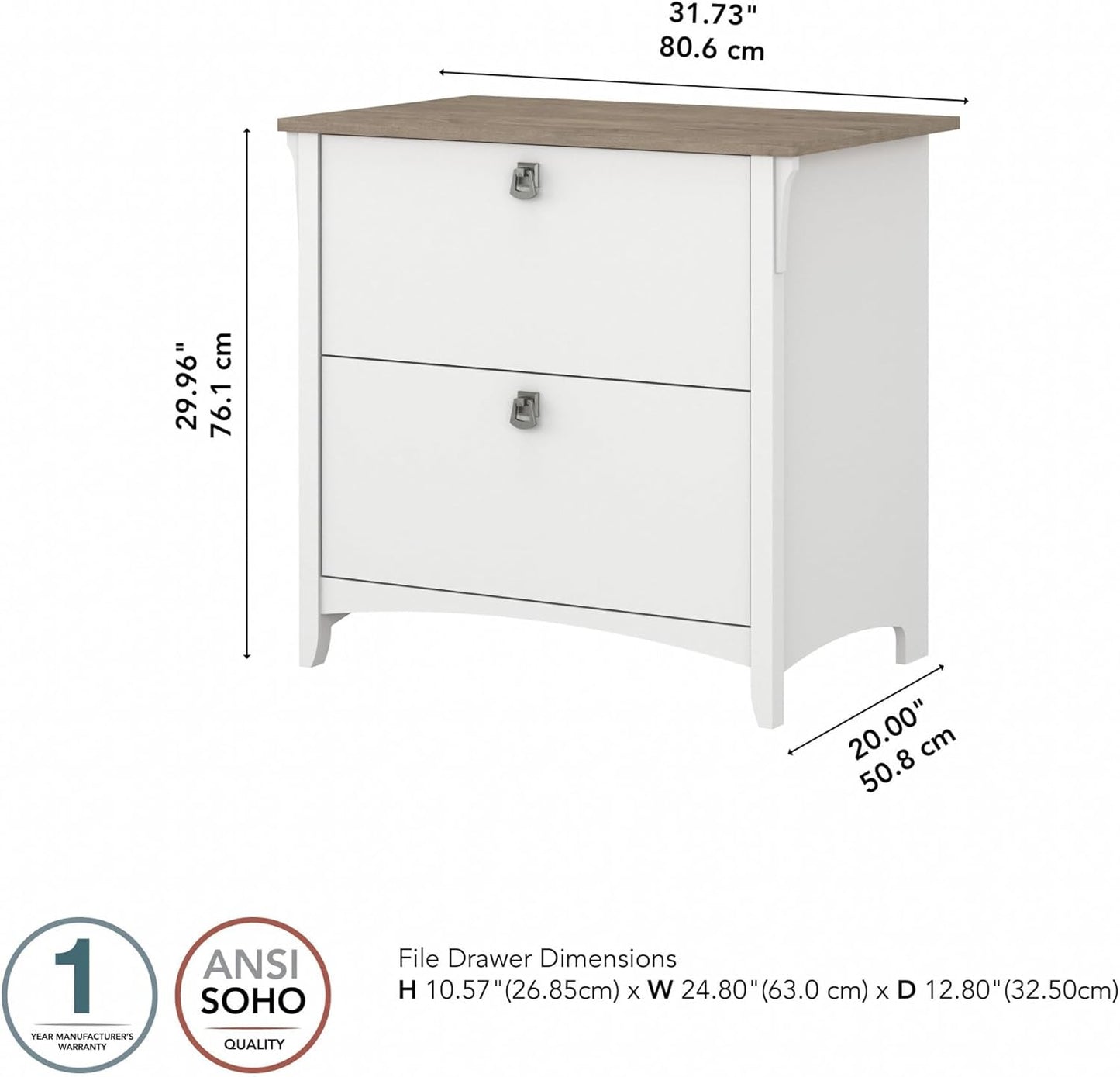 Bush Furniture Salinas 2 Drawer Lateral File Cabinet in Pure White and Shiplap Gray