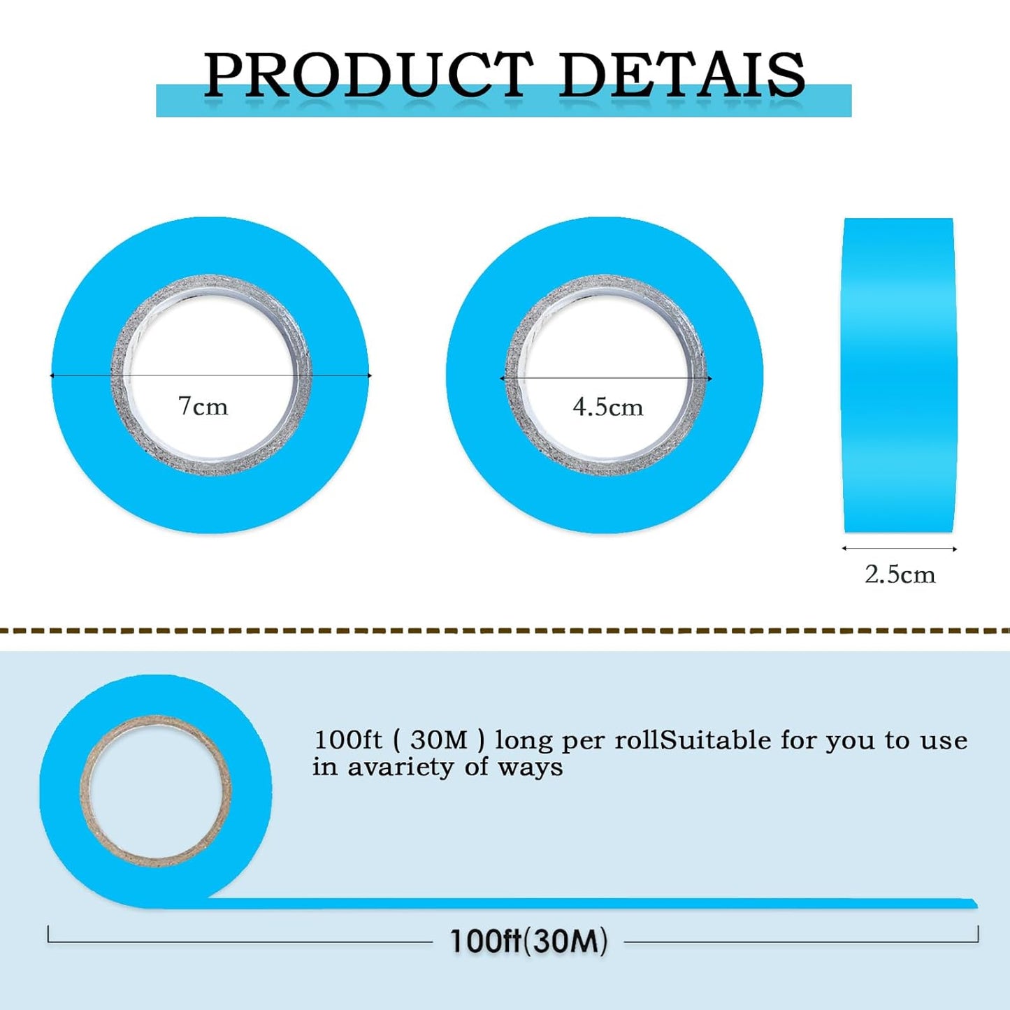 6 Pack Blue Flagging Tape, Non-Adhesive Plastic Ribbon Neon Marking Roll, 1"*600ft, Marking Tape for Tree Marking, Hunting, Boundaries and Hazardous Areas,Trail Marking