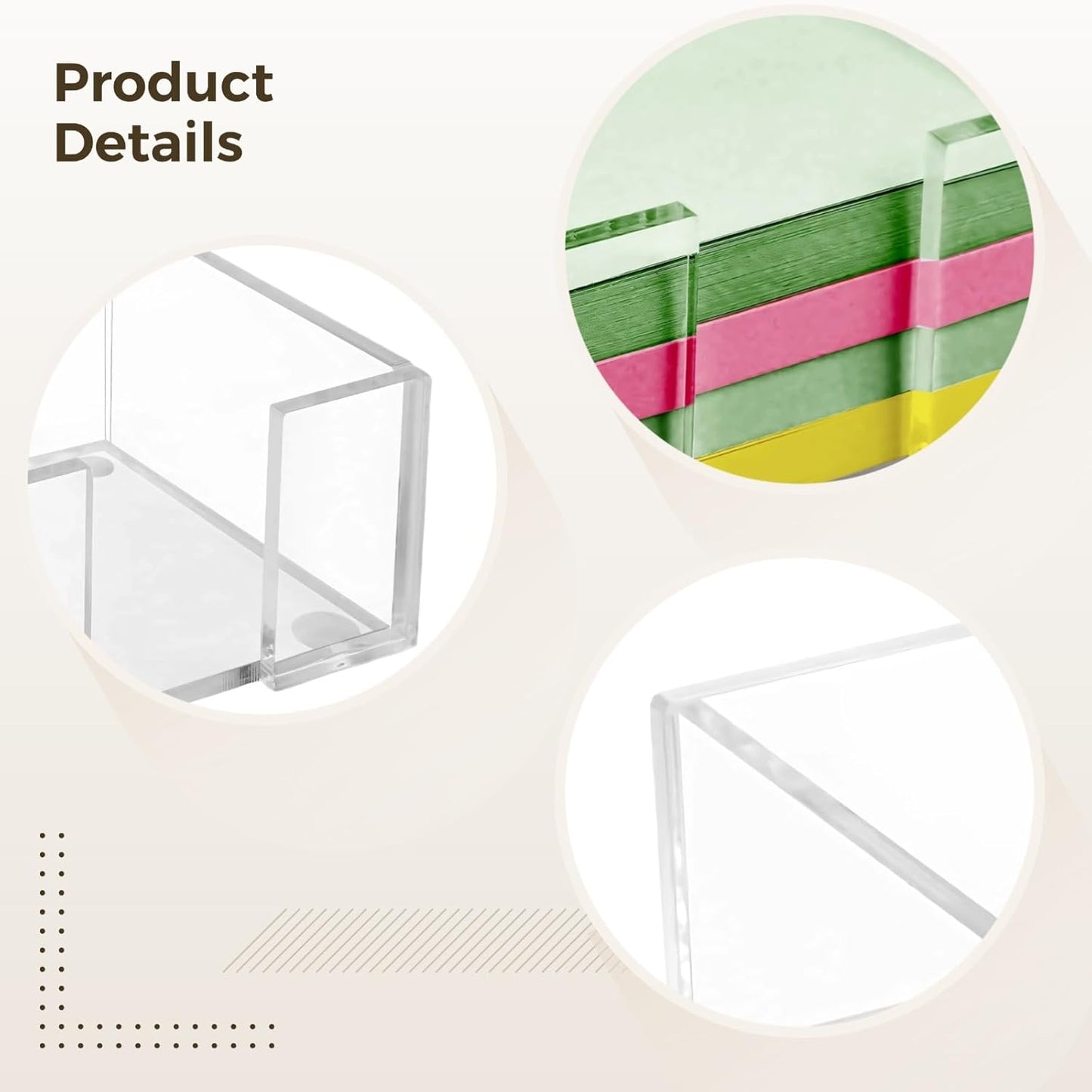 4 Pcs Acrylic Sticky Note Holder for Desk, Transparent Post-it Note Holders with 4 Notepads, Square Design, Ideal for Home, Office Organization