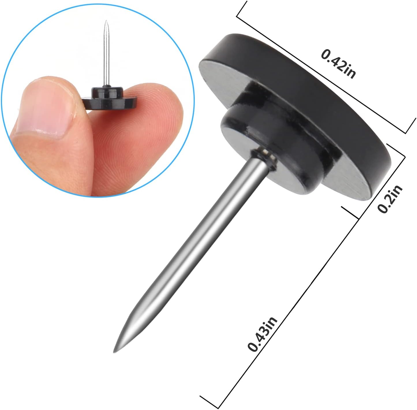 Push Pins 200-count Flat Black Thumb Tacks Steel Point and Plastic Head for Corkboard and Wooden Photo Wall