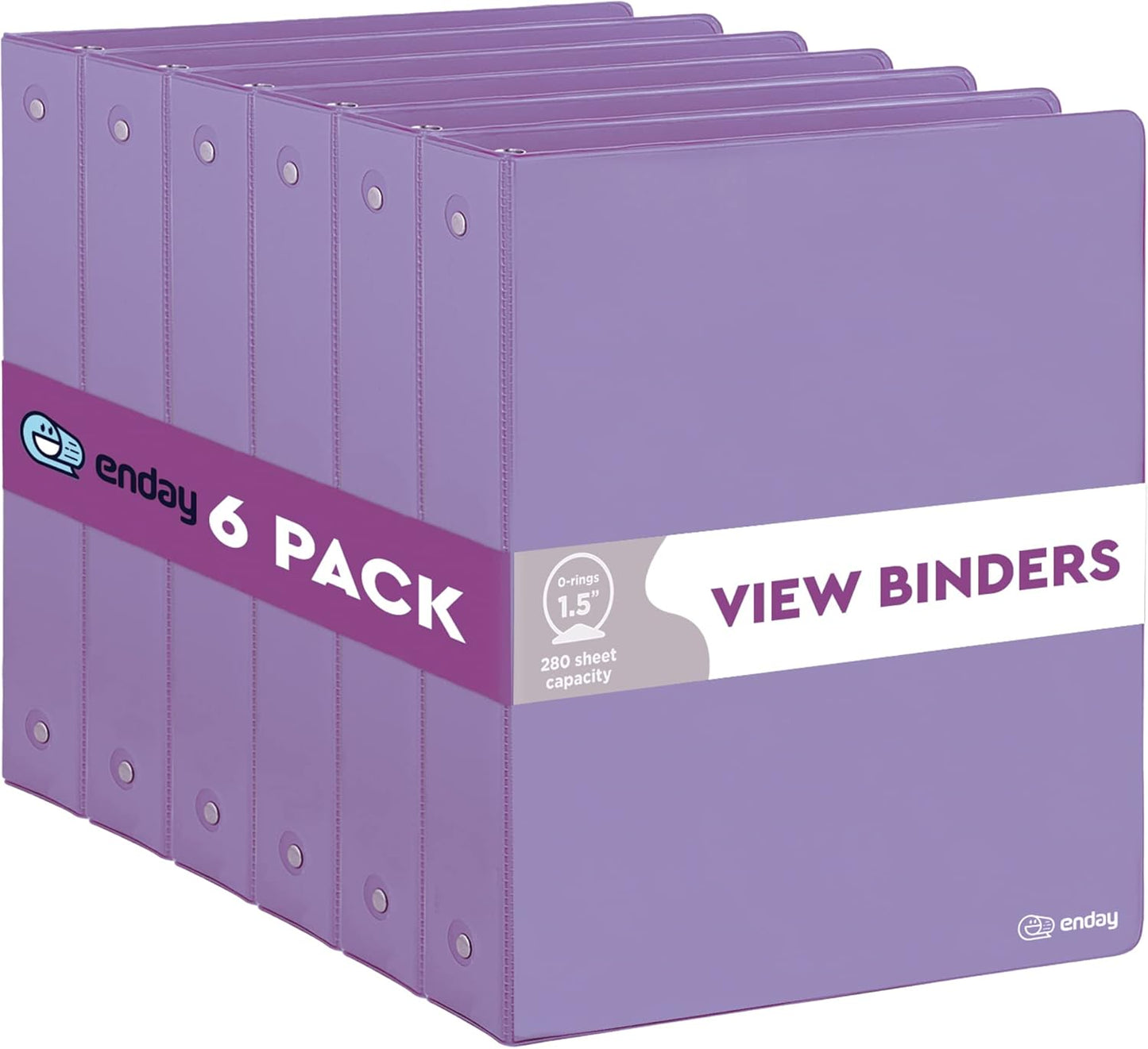3 Ring Binder Purple, 1.5 Inch Clear View Cover with 2 Inside Pockets Binder, Colored School Supplies 1 ½ Inch Round Ring Binders, Also Available in Red, Blue, Pink, Green, and Grey (6 PC) – by Enday