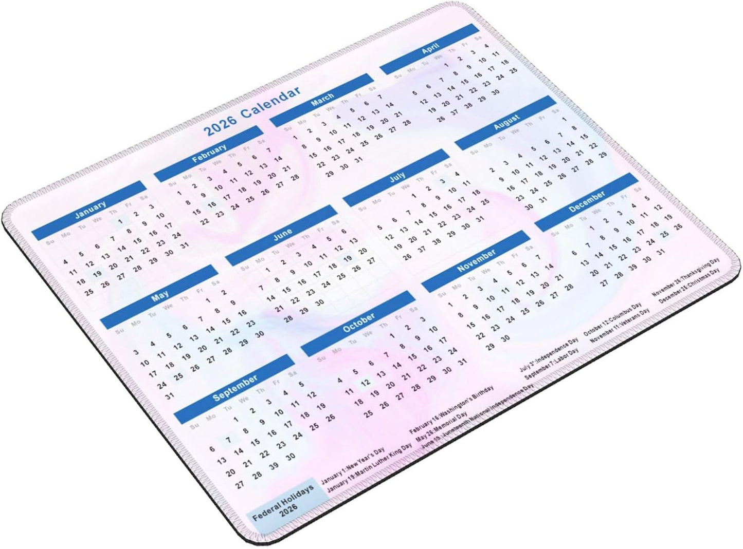 2026 Calendar Mouse Pad, Cute Calendar with Holidays Mouse Pads, Non-Slip Rubber Base Mousepad for Office Desk Computers Laptop