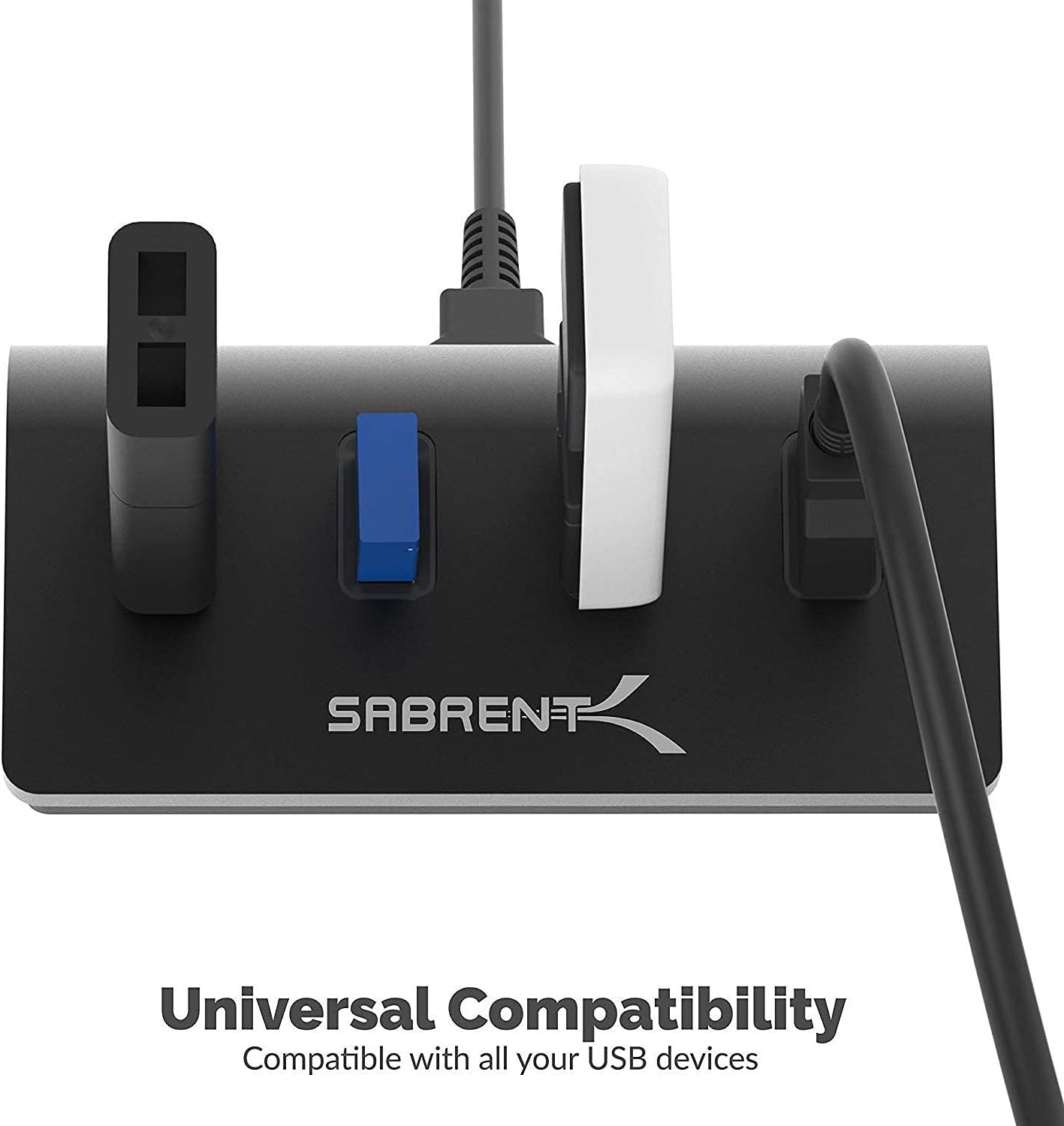 SABRENT 4-Port USB 3.0 Hub - Aluminum Design, Portable Data Hub with 2.5ft Cable for iMac, MacBook, PC - Black (HB-MC3B)