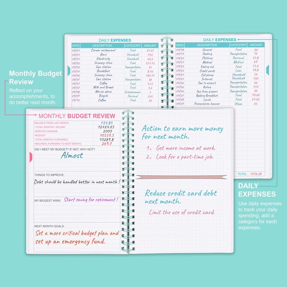 Budget Planner - Monthly Finance Organizer with Expense Tracker Notebook to Manage Your Money Effectively, Undated Finance Planner/Account Book, Start Anytime, 1 Year Use, A5, Teal