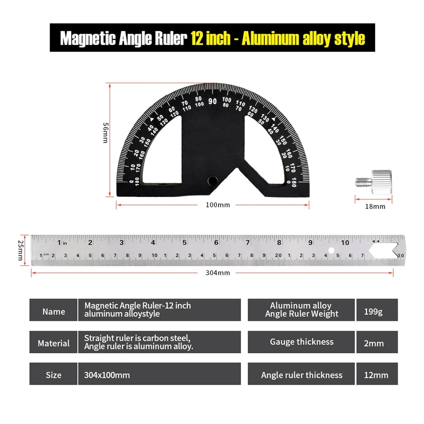 Protractors Angle Ruler Angle Finder Ruler Machinist Protractor Angle Measuring Tool 12-Inch Woodworking Ruler for Woodworking/Carpenter/Construction/Measurement/Hobbyists