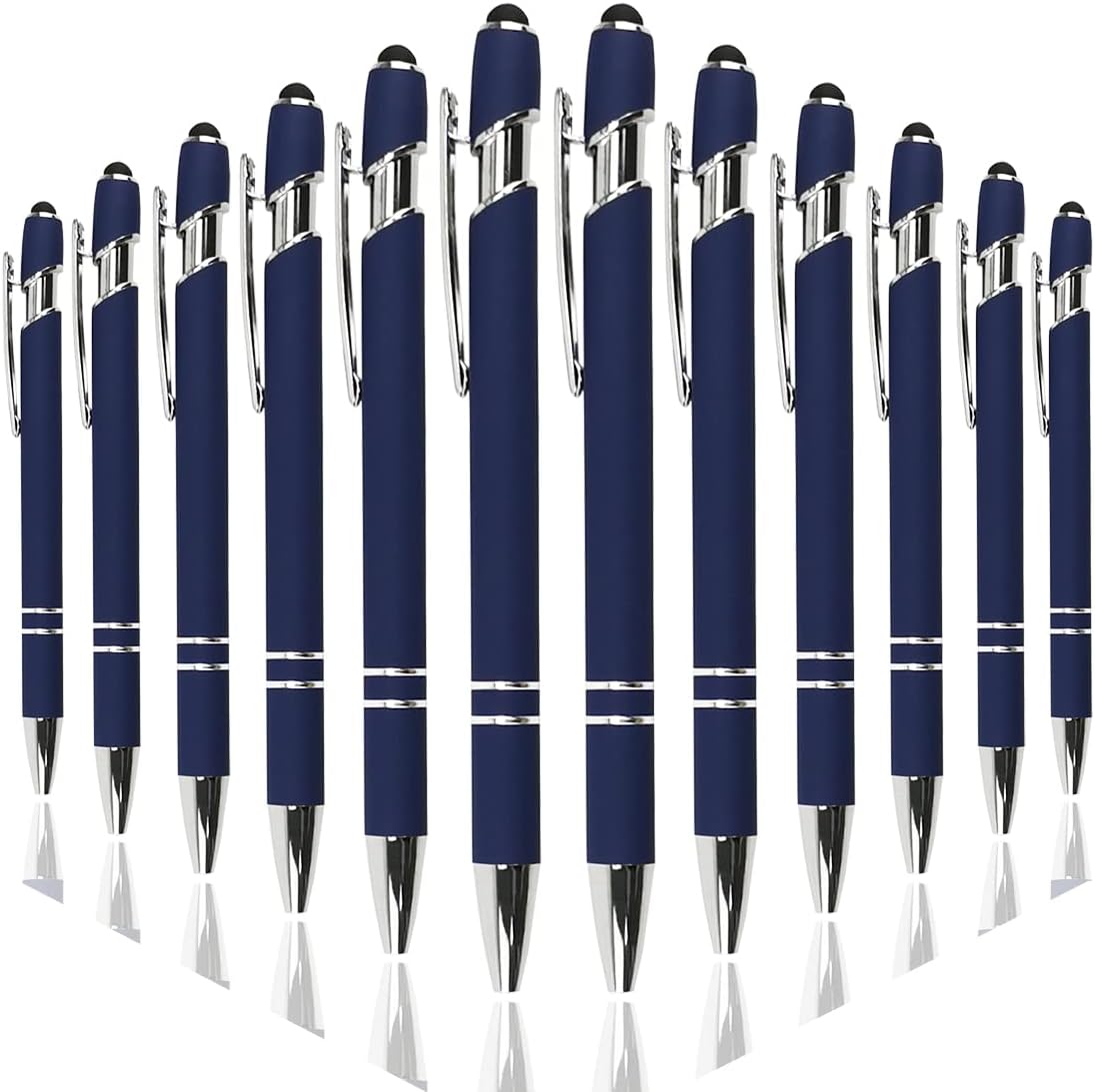 Ballpoint Pen with Stylus Tip, Soft Touch Click Metal Pen, 1.0mm Medium Point, Black Ink, 12 Count(Dark Blue)