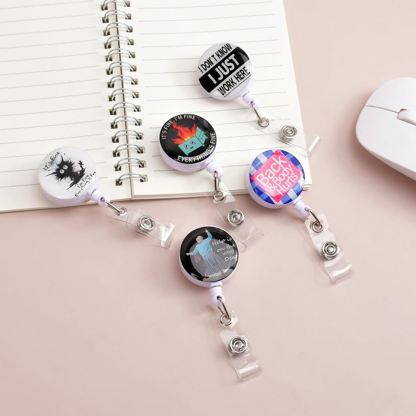 5pcs Badge Reels Holder Retractable with ID Clip for Nurse Name Tag Card Cute Nursing Doctor Teacher Student Medical MD Work Office