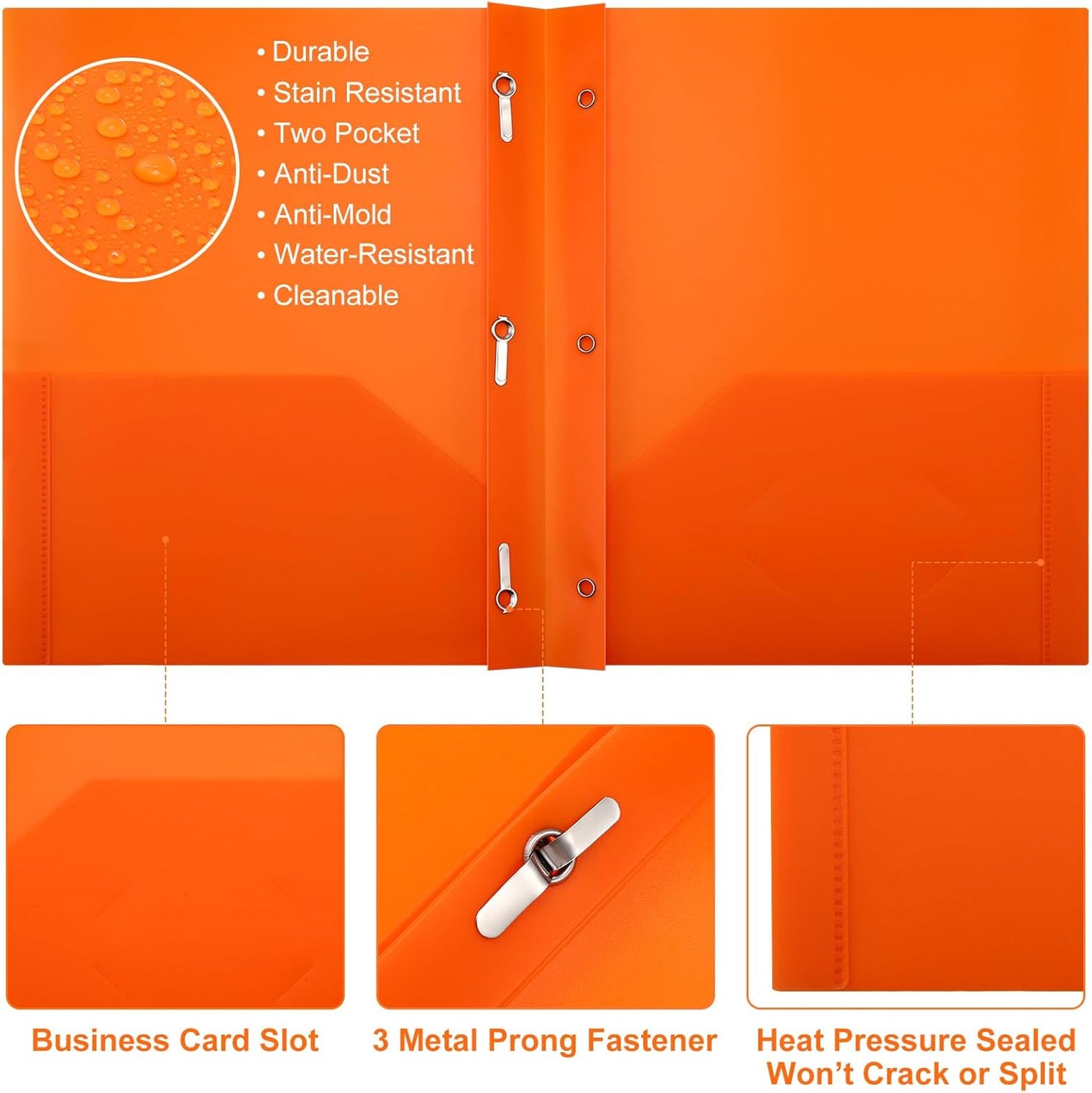 Patelai 48 Pcs Plastic Folders with 2 Pockets and 3 Prongs Home Folders with Card Slot Letter Size Heavy Duty Report Covers for Back to School(Orange,Classic)