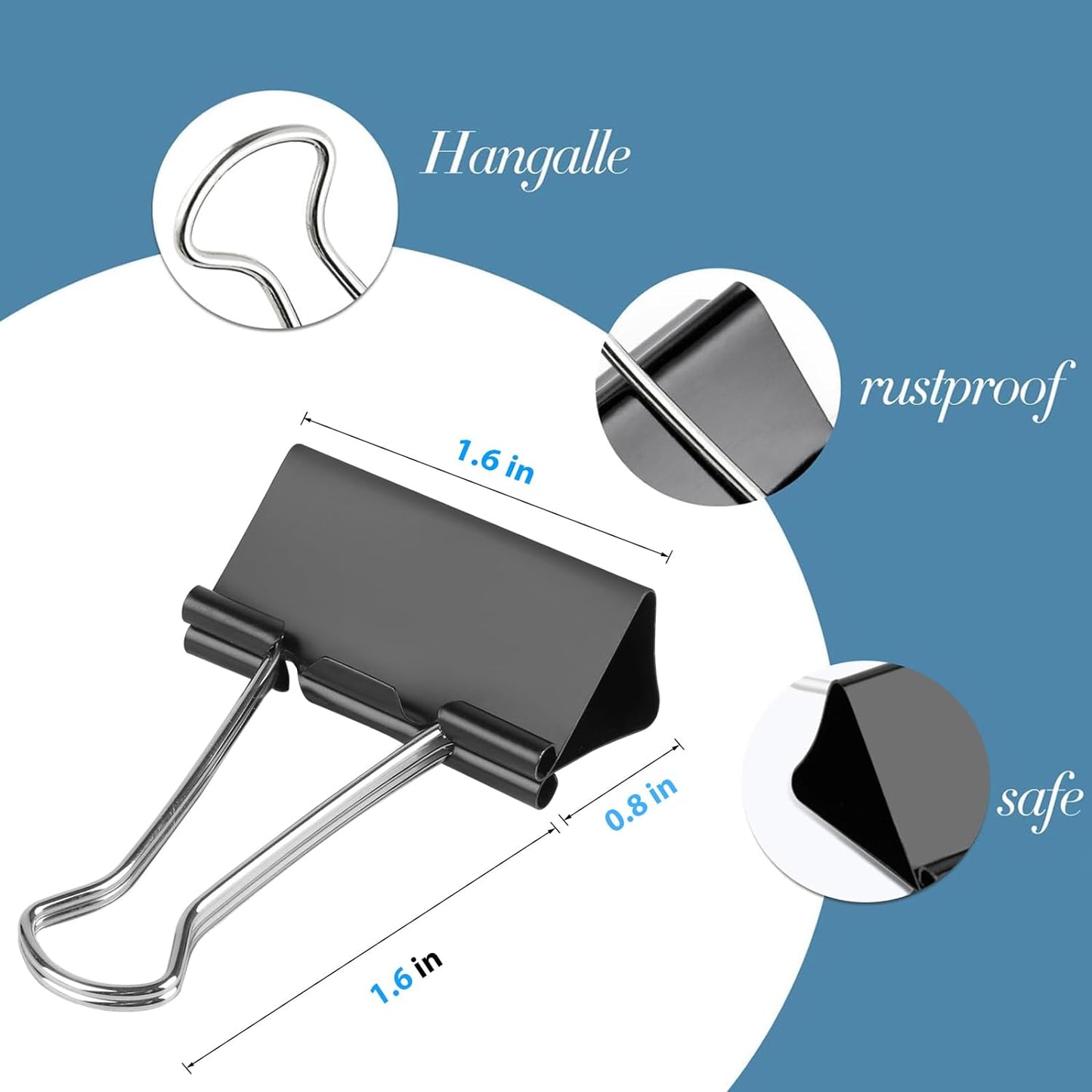 Ufmarine Large Binder Clips, 1.6 Inch Length, (24 Pcs) Big Binder Clips Paper Clamps for Office