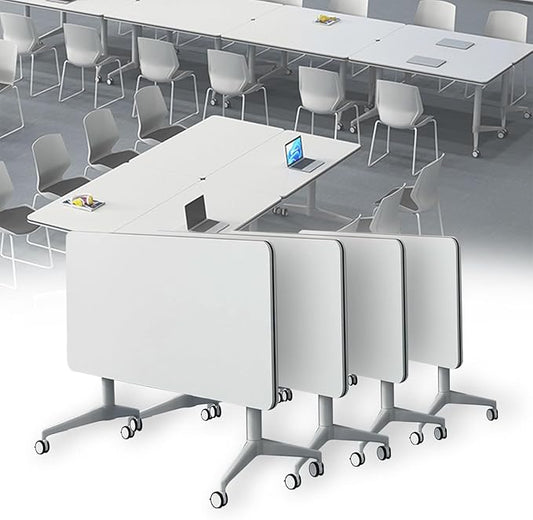 Conference Table Folding Conference Table, Modern Conference Room Table White Meeting Table Flip Top Large Mobile Training Tables, Mobile Training Seminar Tables for Office Classroom (4pack 55.1in)