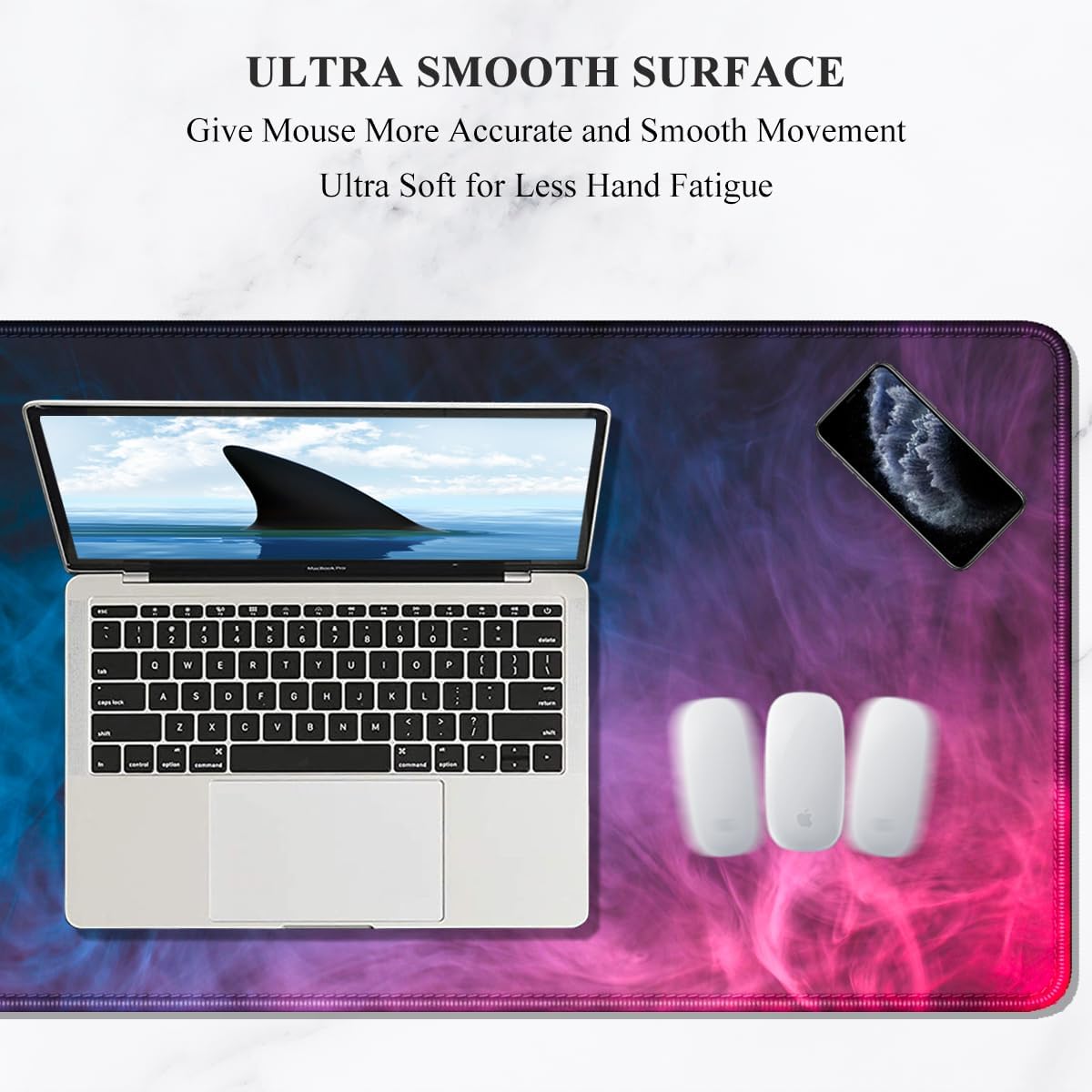 Auhoahsil Large Mouse Pad, XXL Gaming Mousepad, Desk Mat for Desktop, Thick Rubber, Big & Long Size, Stitched Edges, Full Desk Pad for Laptop & Computer, Extended 31.5 x 11.8 in, Colorful Smoke