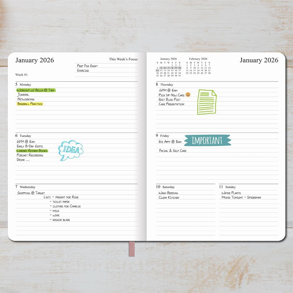 2025-2026 Planner - Weekly and Monthly Planner, Oct 2025 to Dec 2026, Vegan Leather Cover, Elastic Closure, 7”x9.25”, Rose Gold