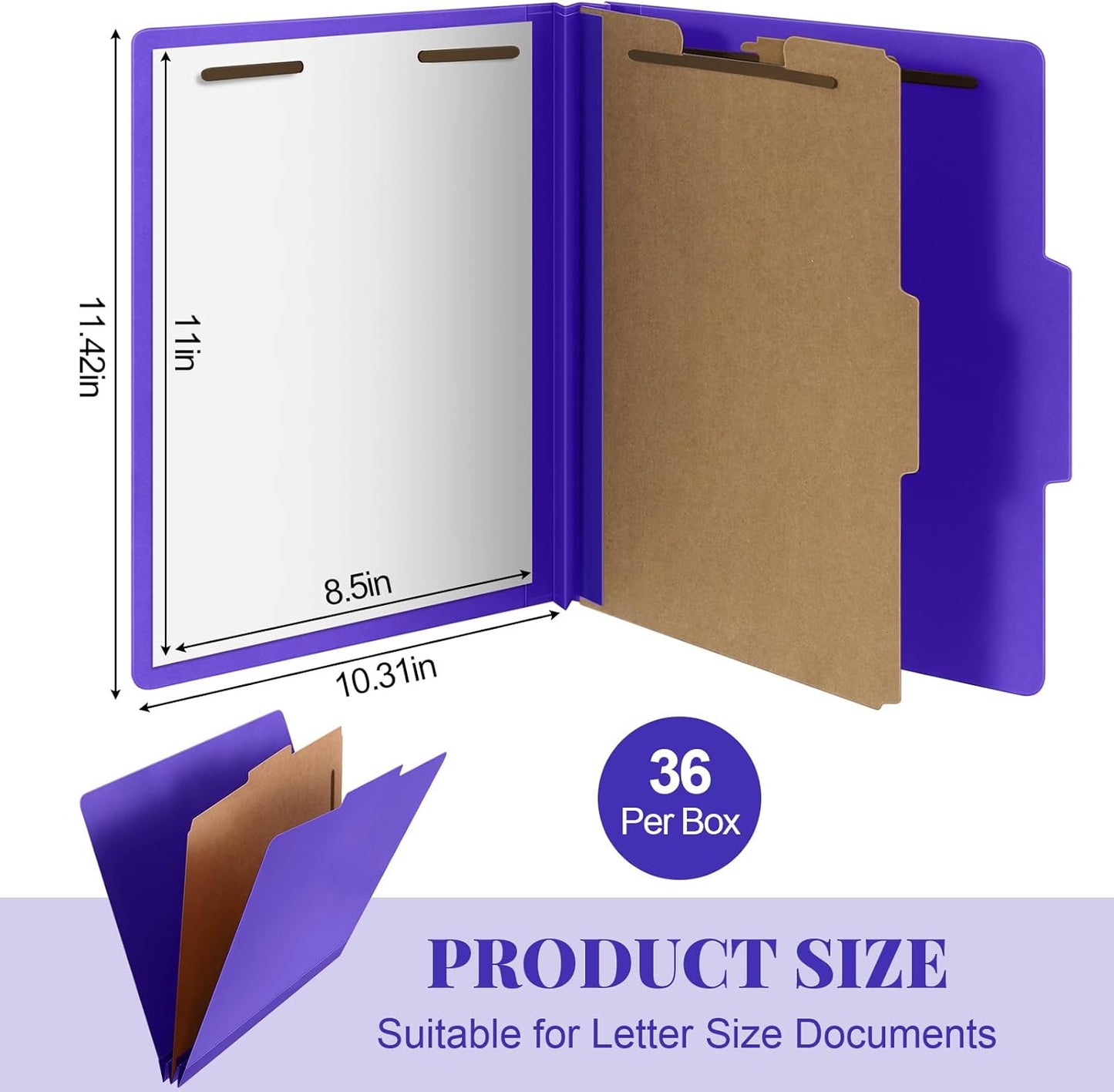 36 Pcs Classification Folders Letter Size, 1 Divider Pressboard File Folder with Fasteners, Expanding File Organizer Bulk for Teachers, Clergy, Office, Church, Christmas Donations (Purple)