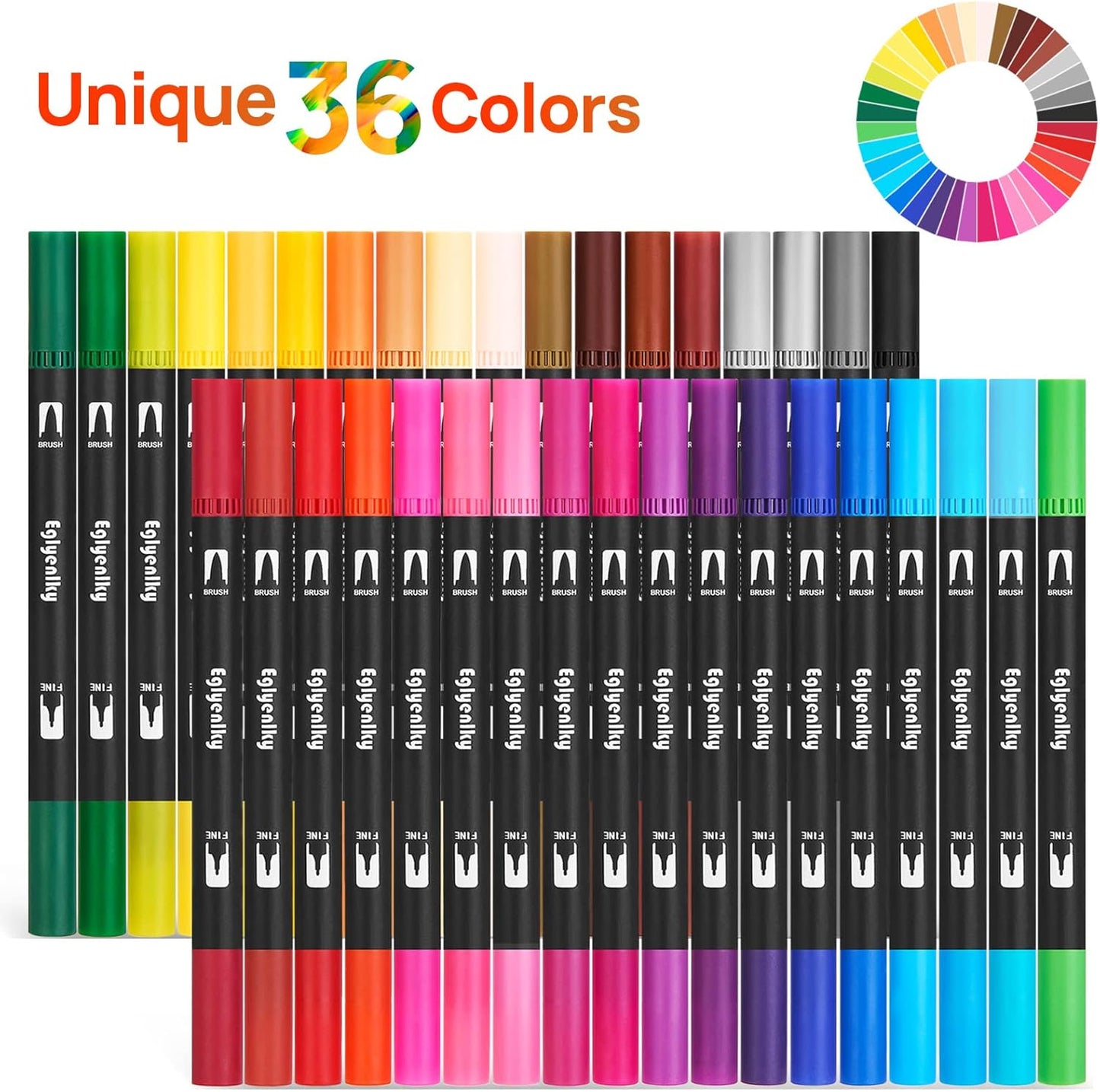 36 Coloring Markers Double Tip Brush Pens, Dual Tip Artist Fine and Brush Pen Art Colored Markers for Adult Coloring Book Kid Drawing Journaling Lettering Note Taking Calligraphy